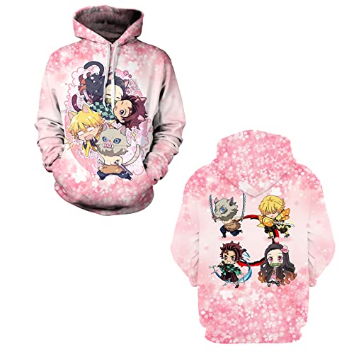 MAOKEI - Demon Slayer Pink Chibi Tanjiro Team Hoodie - B0C3J7HTNJ