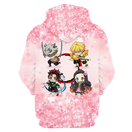 MAOKEI - Demon Slayer Pink Chibi Tanjiro Team Hoodie - B0C3J7HTNJ