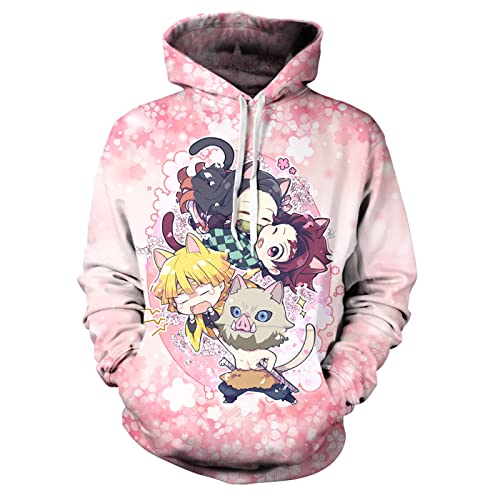 MAOKEI - Demon Slayer Pink Chibi Tanjiro Team Hoodie - B0C3J7HTNJ