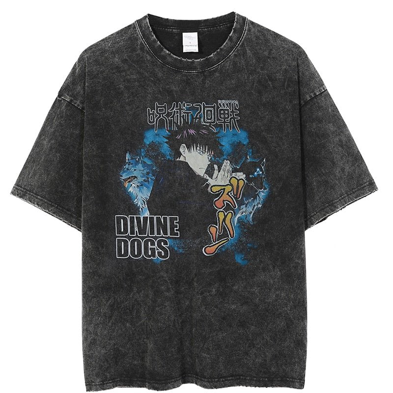 MAOKEI - Megumi Divine Dogs Attack Vintage Shirt - 1005004843492661-Black-M